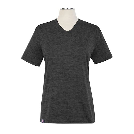 Full size image of Heathered Short Sleeve Performance V-Neck T-Shirt - Female (in color BLACK)