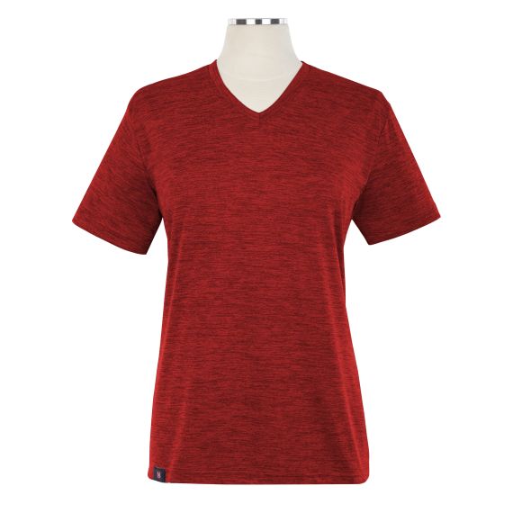 Full size image of Heathered Short Sleeve Performance V-Neck T-Shirt - Female (in color Red)