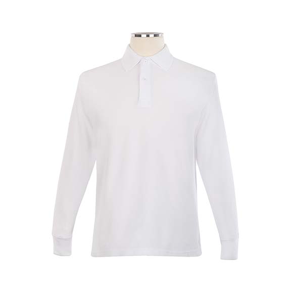 Full size image of Long Sleeve Cotton Golf Shirt - Unisex (in color WHITE)